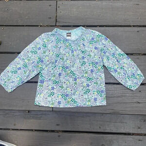 Tea Collection smocked light blue and purple floral top size 4